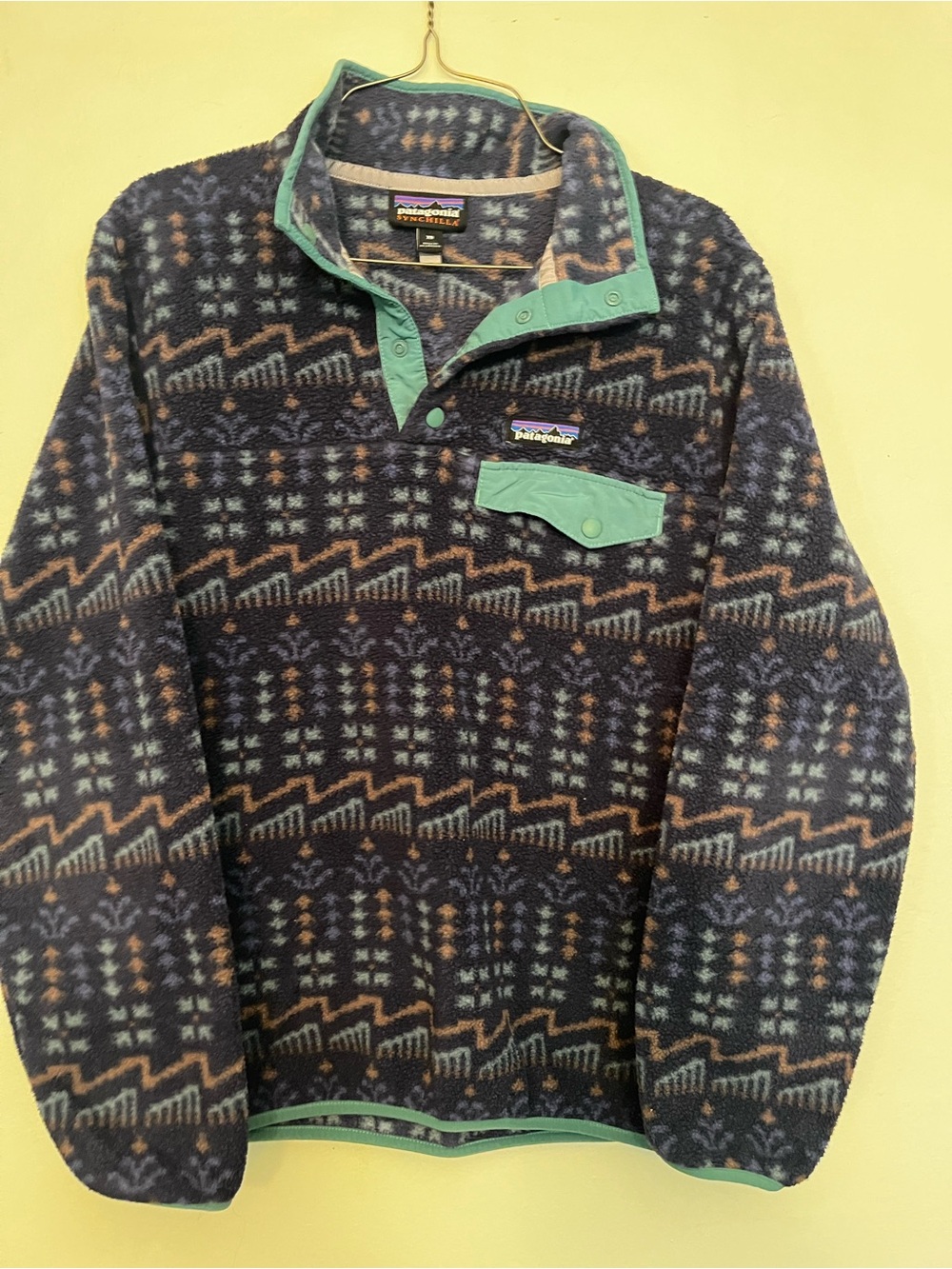 Patagonia Synchilla Snap-T Fleece Pullover Womens XS Geometric Blue Green 25455